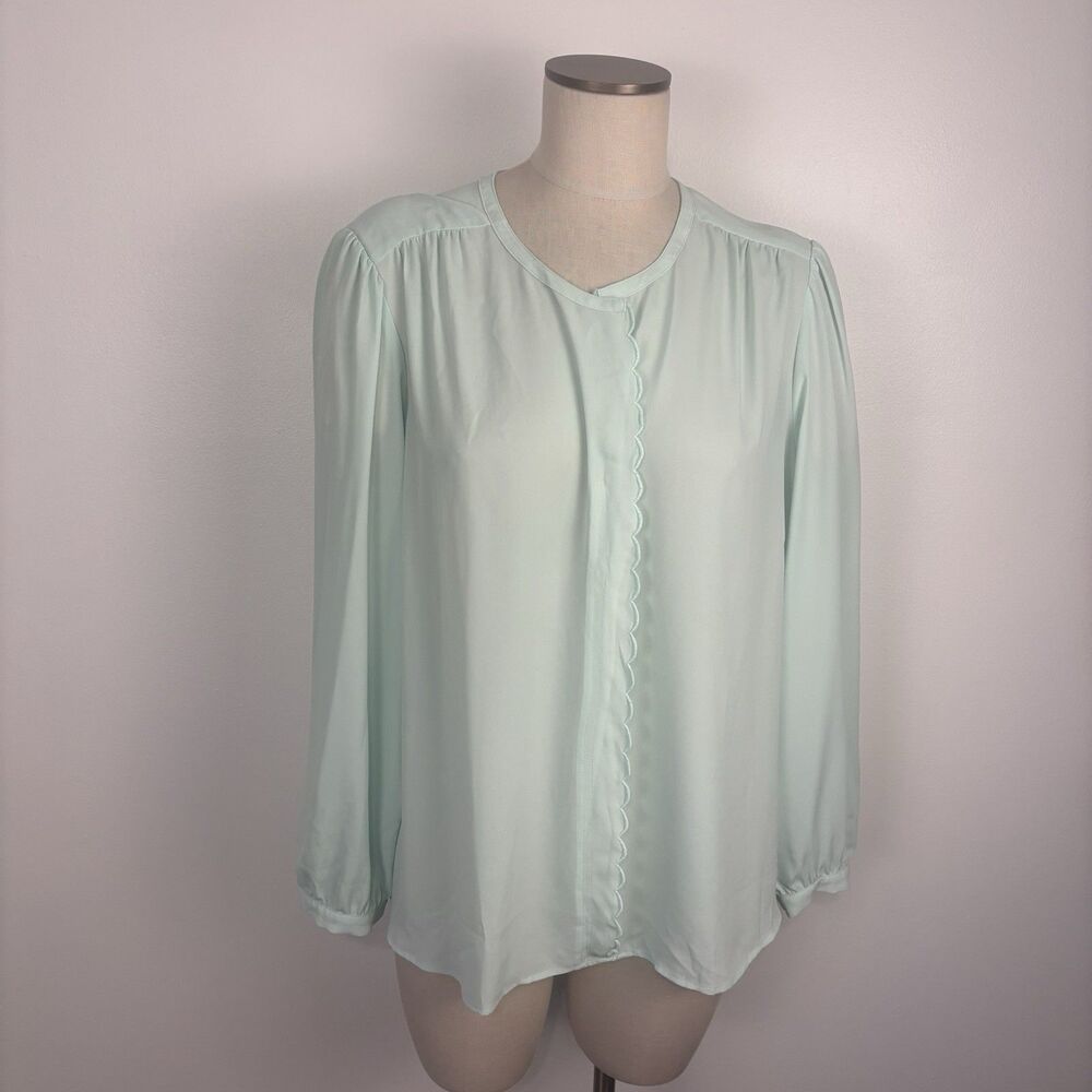 NWT J Crew Womens 3X Long-sleeve Drapey Scalloped Top Blouse Mint Green AL598 - Picture 2 of 9